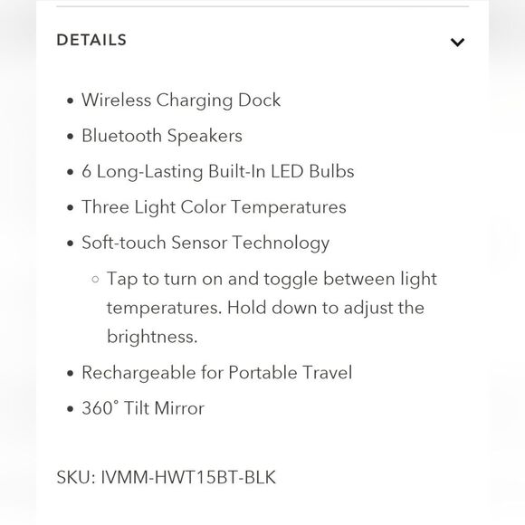 Impressions Hollywood Tri-Tone LED Makeup Mirror w/Bluetooth- Black - Picture 7 of 9